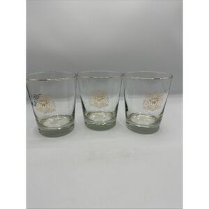 Double Old Fashioned Gold Rimmed Canadian Club Glasses Set Of 3‎ Vintage